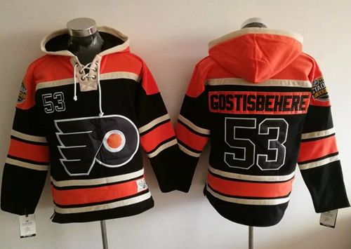 Flyers #53 Shayne Gostisbehere Black Sawyer Hooded Sweatshirt Stitched NHL Jersey - Click Image to Close